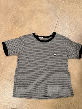Brandy Melville Grey striped baby tee with black collar